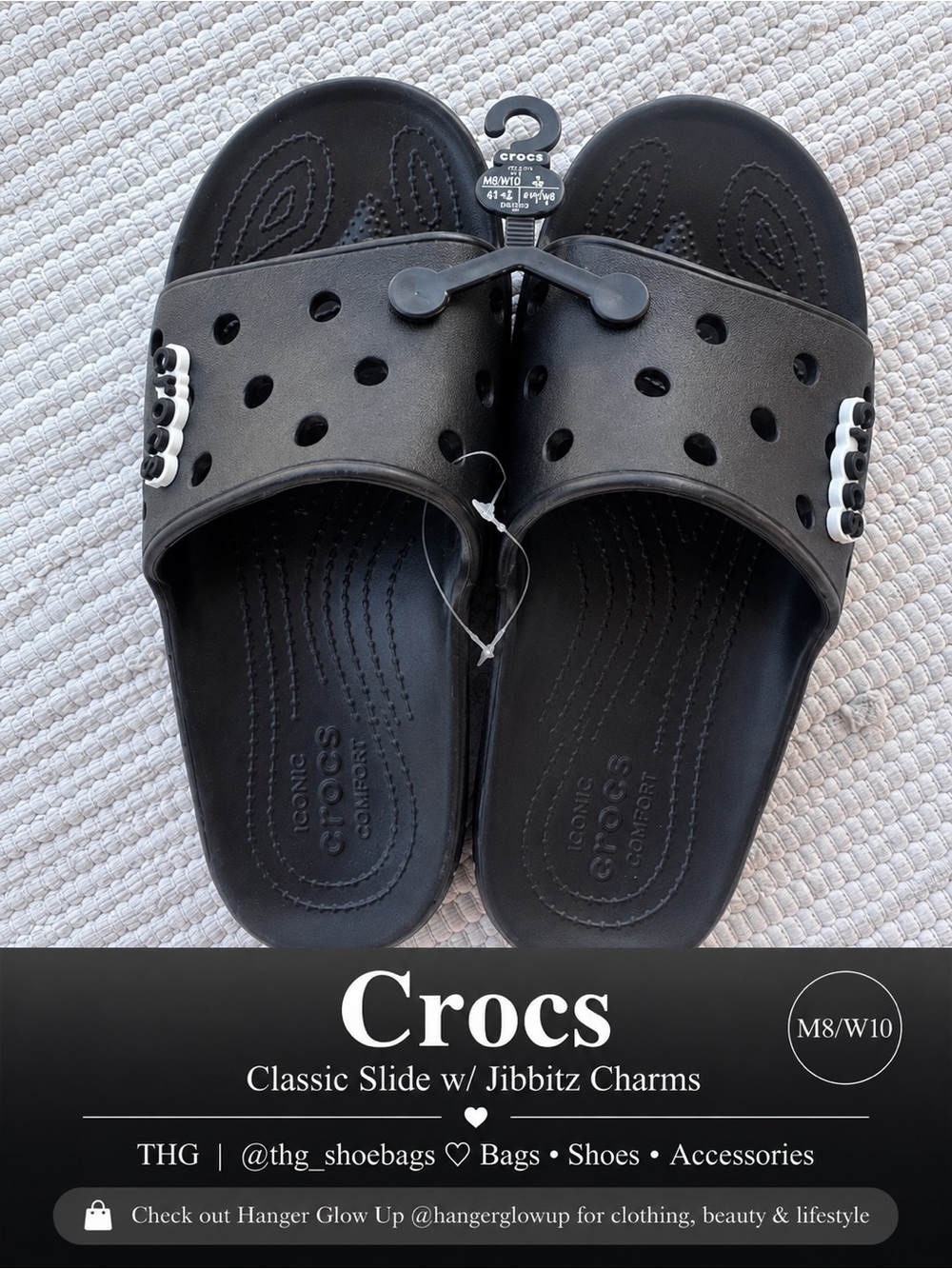 Crocs Classic Slide Black Unisex Sandals M8/W10 NWT Comfort Recovery
